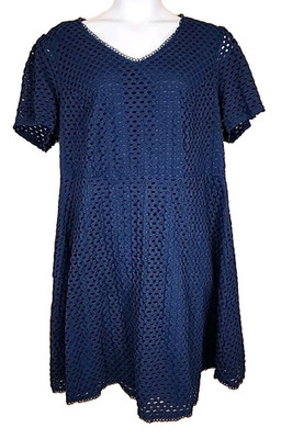 Sharagano A Line Skater Dress size 24W Navy Blue Lace Overlay Lined Zip Back R2