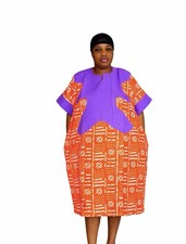 Women's Plus Size Purple and Orange Kaftan Dress Traditional Ethnic Pattern