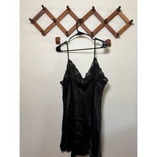 Vintage black satin slip dress whimsigoth, grunge fairy, and coquette Large