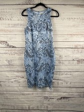 Eliza J Dress Womens Small Blue Metallic Floral Lace Sheath Sleeveless Cocktail