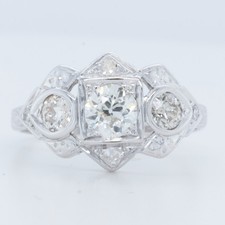 Antique Art Deco 14k White Gold Old European Diamond Ring 0.75ctw H-I VS Size 6