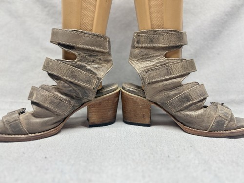 Free Bird Steven Quail Sandal Women's 7 Tan Leather Buckles Peep Toe Ankle Boots - Picture 4 of 6