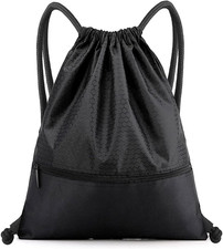 Drawstring Backpack Bag, Waterproof Draw String Back Sack with Zip Pocket, Gym
