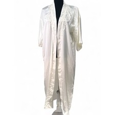 Vintage 80's M Long Nightgown With Matching Robe Satin Lace 2 Piece Set Womens