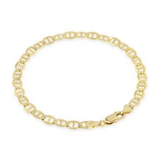 10K Yellow Gold Solid 4mm Womens Mariner Anchor Flat Link Chain Bracelet 7"
