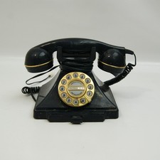 Vintage Astral Whitehall 1212 Rotary Dial Telephone Black Gold Trim