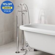 Image of Traditional Freestanding Bath Shower Mixer Tap Crosshead Handle Chrome Bathroom