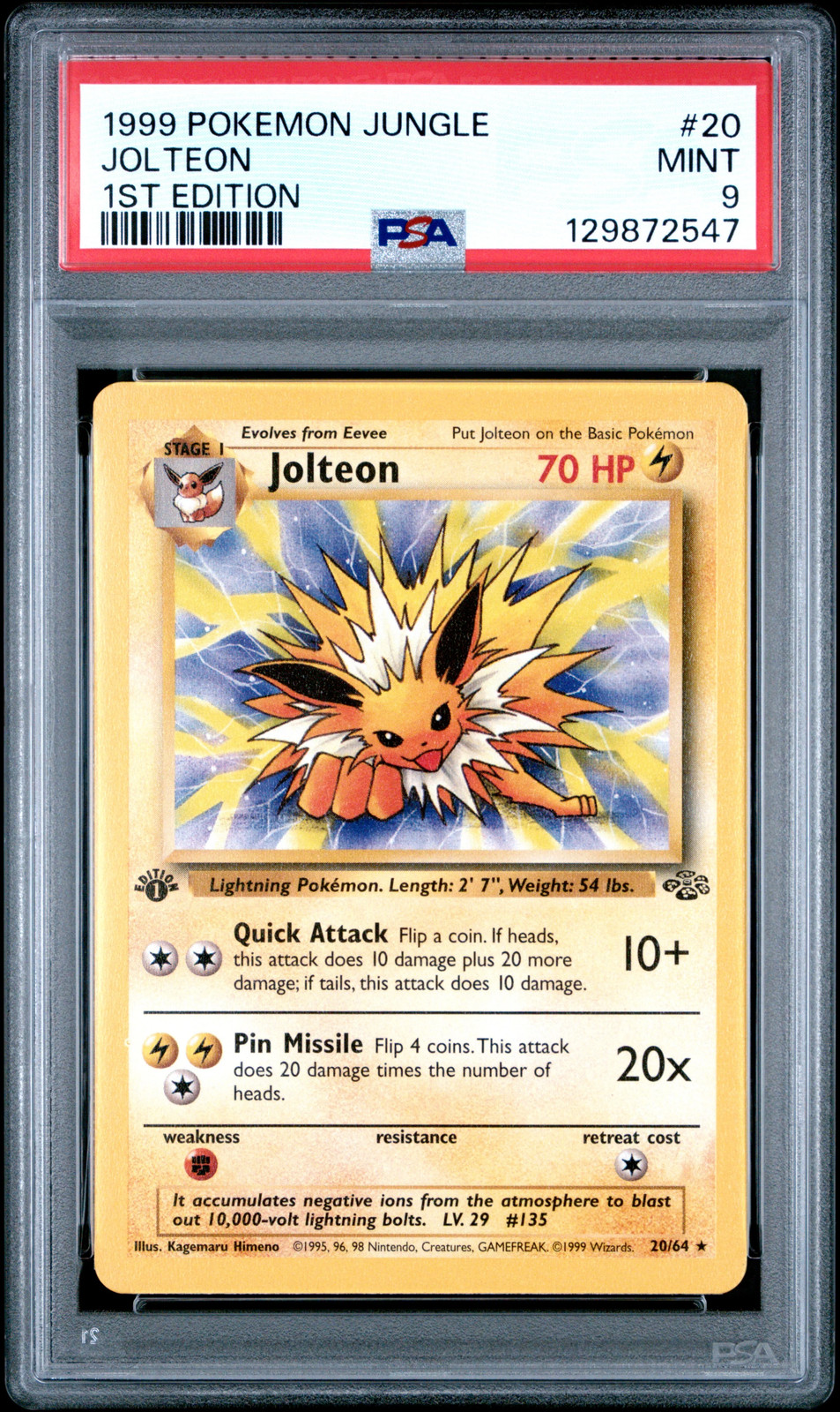 1999 Pokemon Jungle 1st Edition Jolteon 9 PSA #20