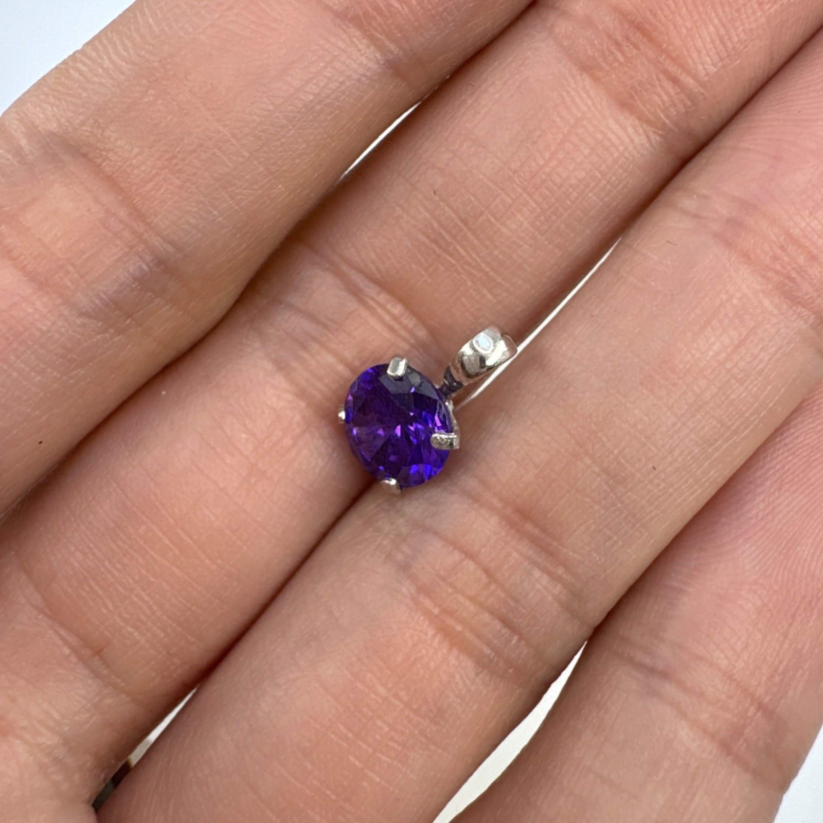 VTG Solid Sterling Silver 925 Round Amethyst Pron… - image 4