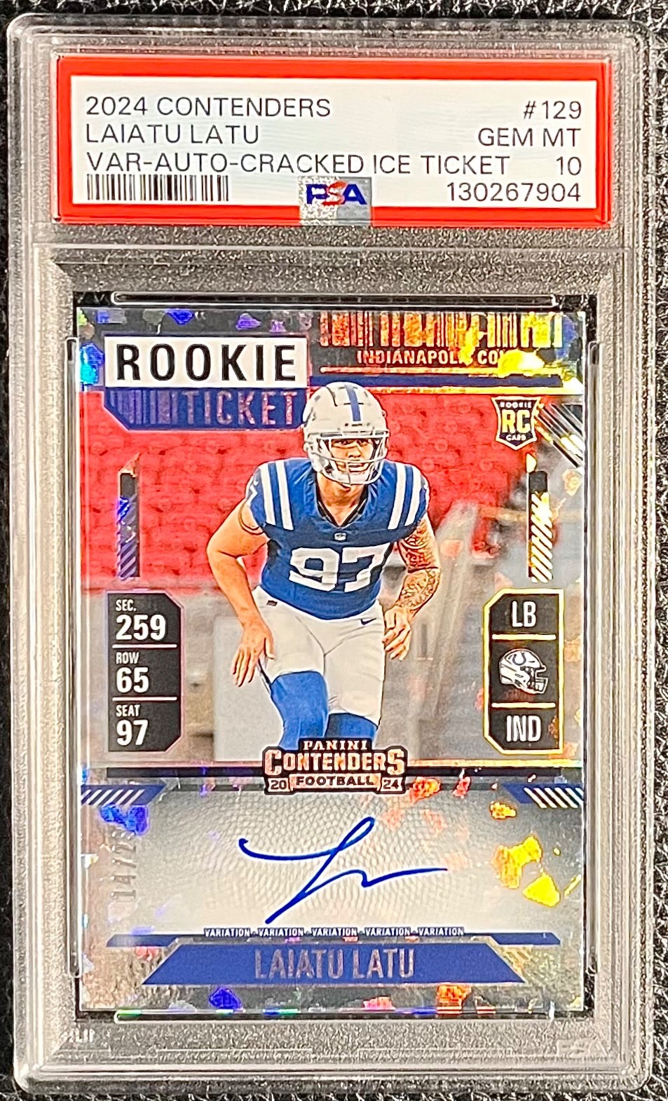 Laiatu Latu Panini Contenders #129 Variation Autograph Ticket Cracked Ice