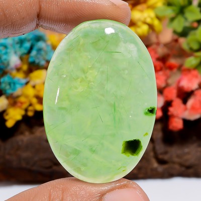 Natural Prehnite Oval Shape Cabochon Loose Gemstone 90 Ct 41X28X7 mm