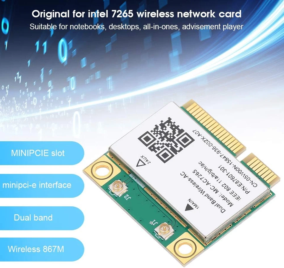 Scheda Di Rete MC-AC7265, Scheda Di Rete Wifi Wireless Mini PCI-E Gigabit Scheda - Immagine 3 di 4