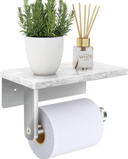 Toilet Paper Holder with Marble Shelf, Wall Mounted Brushed Nickel