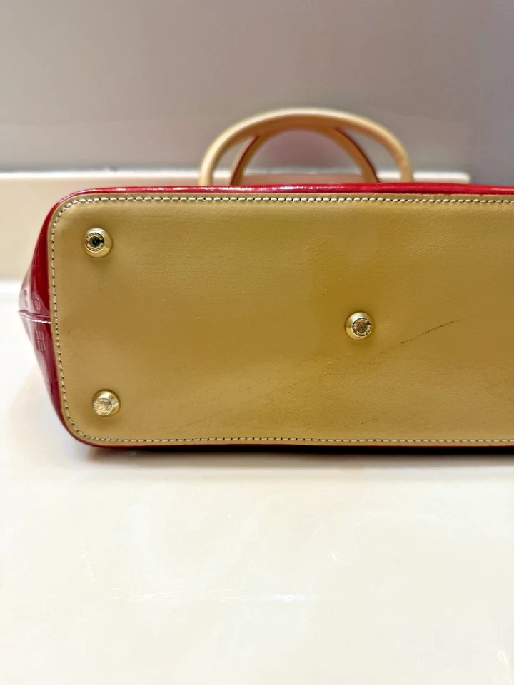 ARCADIA 意大利红色漆皮手提包钱包托特包单肩包浮雕 — 第 4/4 张图片