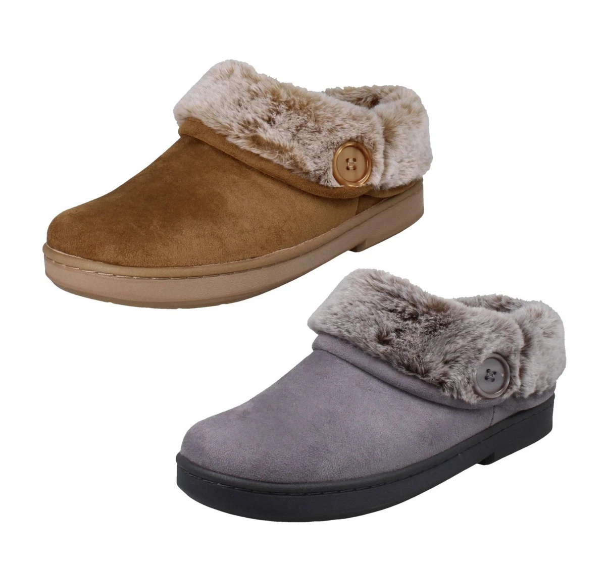 Clarks LB0285 Pantofole da donna in mocassino veneziano, in pelle scamosciata per interniesterni con fodera in pelliccia sintetica e suola in TPR con impugnatura in TPR