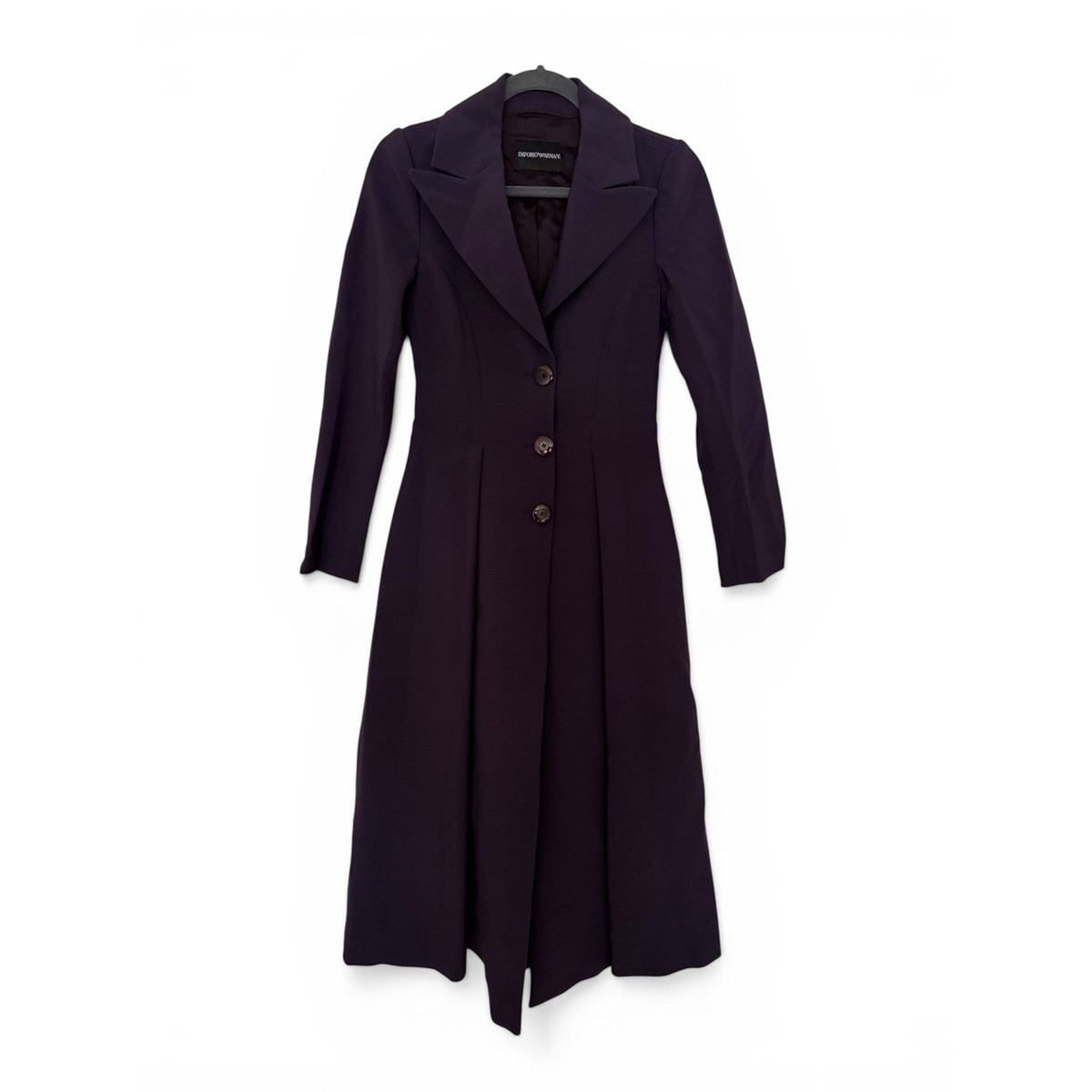 Emporio Armani Long Wool Blend Coat Dress Purple IT 38 XS Fit Flare Designer