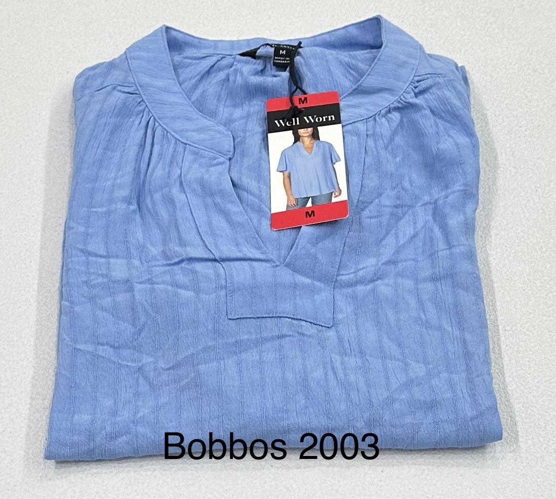 Well Worn Women's Short Sleeve V-Neck Blouse, Blue, Size M