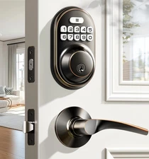Veise Keyless Entry Door Lock with 2 Lever Handles-Electronic Keypad Deadbolt,
