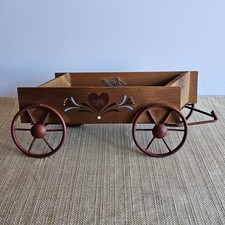 Rustic Wooden Wagon Decor Primitive Farmhouse Country Planter Cart 13"