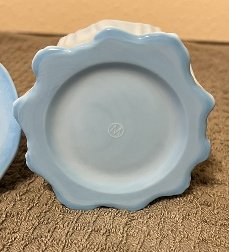 Vintage Mosser Glass Splendido Blu Coloniale Lady Vanity Powder Jar Trinket Box - Foto 4 di 6