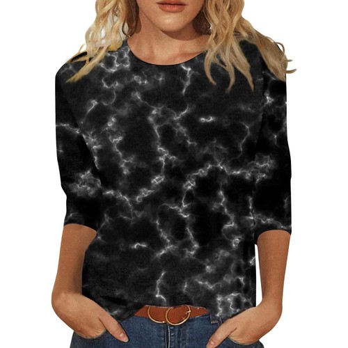 Top donna maniche 3/4 camicie girocollo bluse casual larghe stampa floreale maglietta - Foto 8 di 16