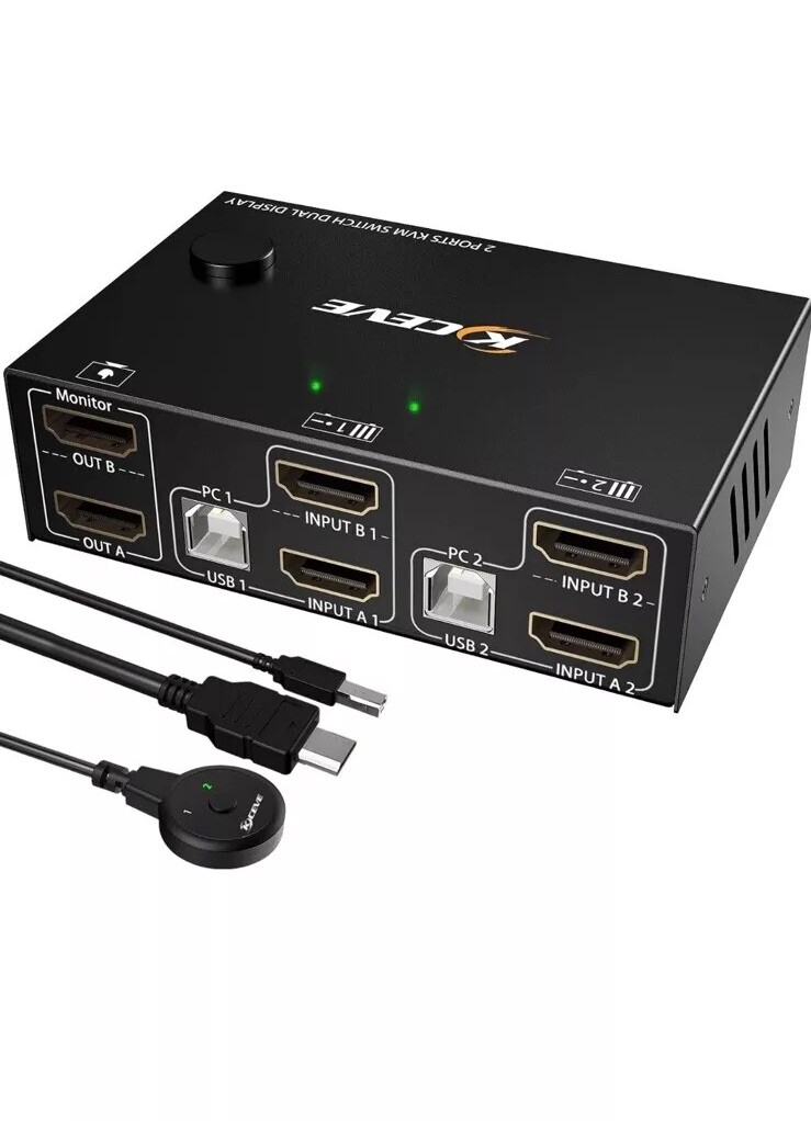 Dual Monitor KVM Switch HDMI 2 Port 4K@60Hz,MLEEDA USB HDMI Extended Display