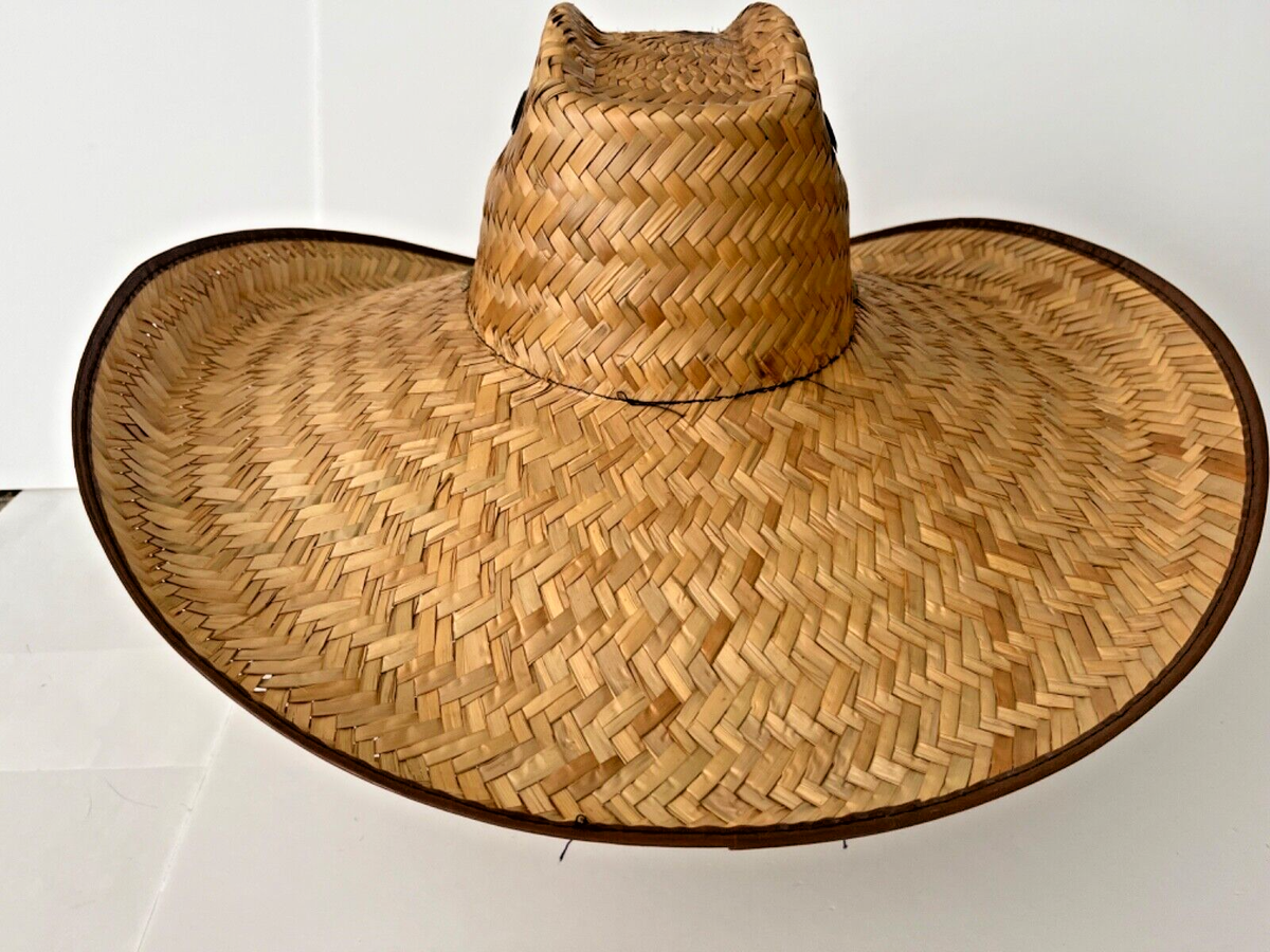 Wide Brim Palm Straw Vented Cowboy Sun Hat W/Chin Strap 