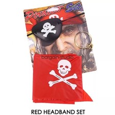 2 x Pirate set of 3 Fancy Dress Eye Patch Hook Earrings Head Scarf Costume Set