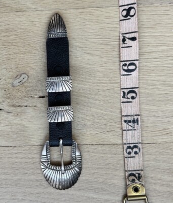 Navajo J.C. Delgarito Sterling Silver Ranger Belt 4pc Set Leather Sz 39 Vintage Sterling 4-Piece Ranger Set Belt Buckle Navajo Native  main image 3