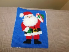 Santa Needlepoint Panel COMPLETED Handmade Candy Cane and Fluffy Beard
