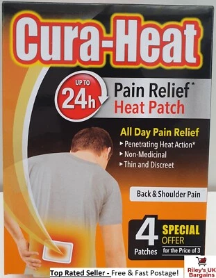 CURA-HEAT Cura Heat Pads Back & Shoulder 4 Heat Patches 24h Warm Pain Relief Thin Discreet