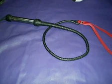 Leather Dog Whip, 59" Cowhide Chrome Handle Black Red Whip, Unisex Hand crafted