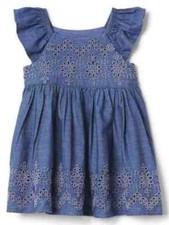 Baby Gap Blue Chambray Denim Eyelet Flutter Sun Dress 0-3-6 Months 40 NWT