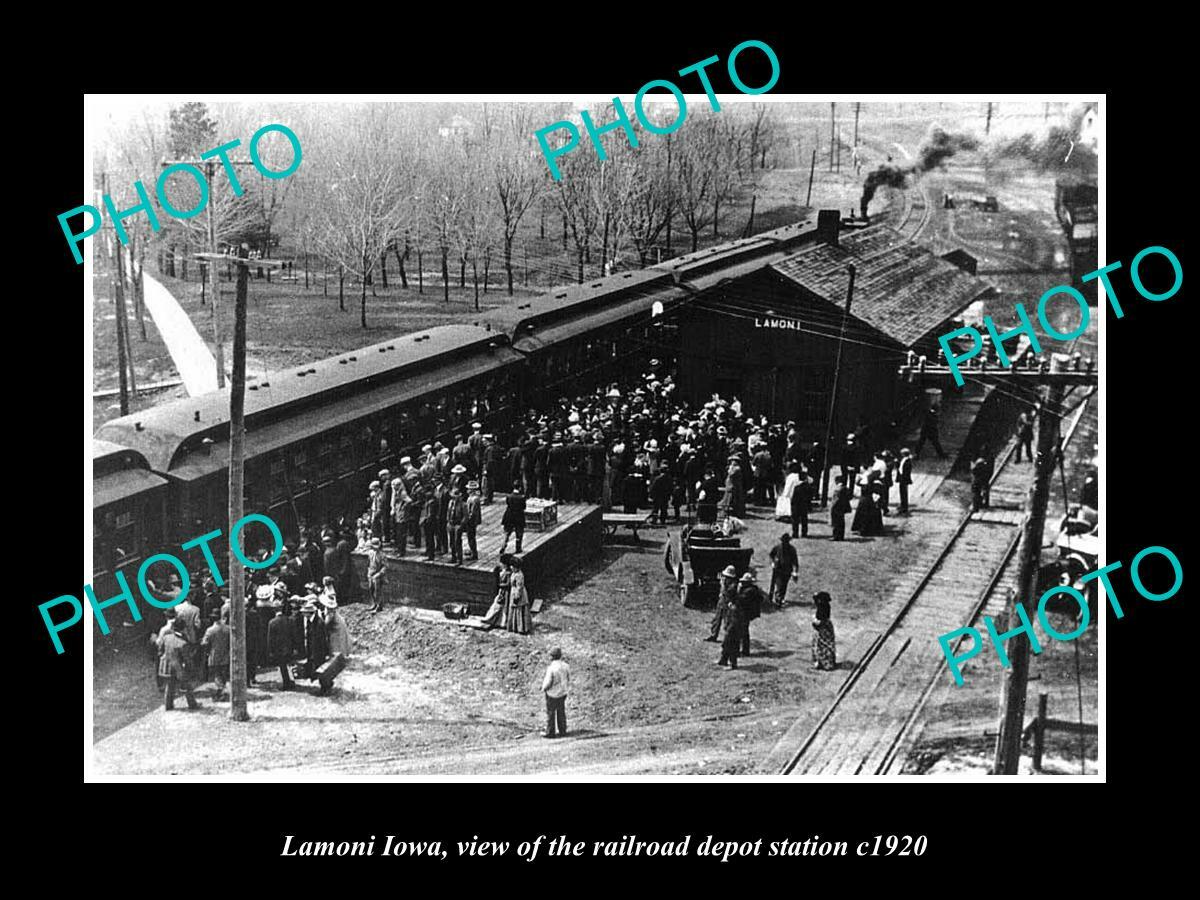 OLD 8x6 HISTORIC PHOTO OF LAMONI IOWA THE RAILROAD DEPOT STATION c1920