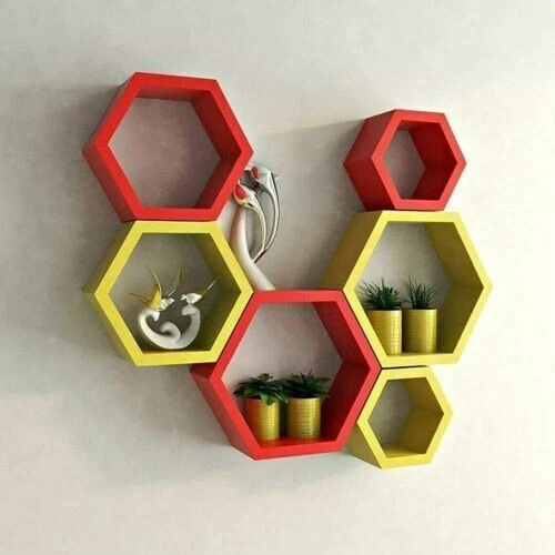 Wall Mounted Hexagonal Floating Shelves Farmhouse Storage For Home Office Decor