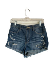 Crave Fame Juniors Blue Distressed Raw Hem Denim Shorts Sz 9