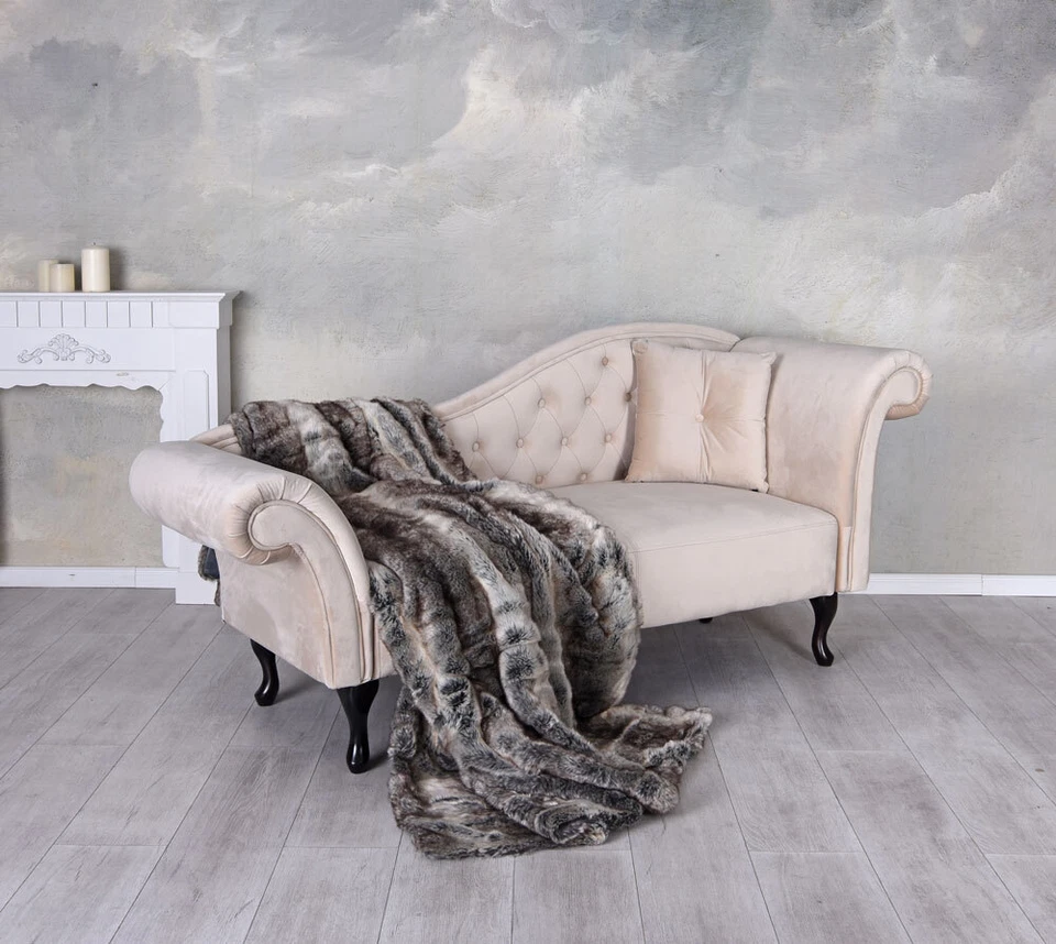 Velvet Recamiere Vintage Sofa Chaise Longue Chesterfield Ottoman Couch Lounger - Image 4 of 4