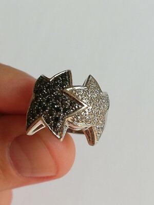 Ring ''Du und Ich'' Sterne aus massivem Silber und weiß/schwarzem Zirkonia