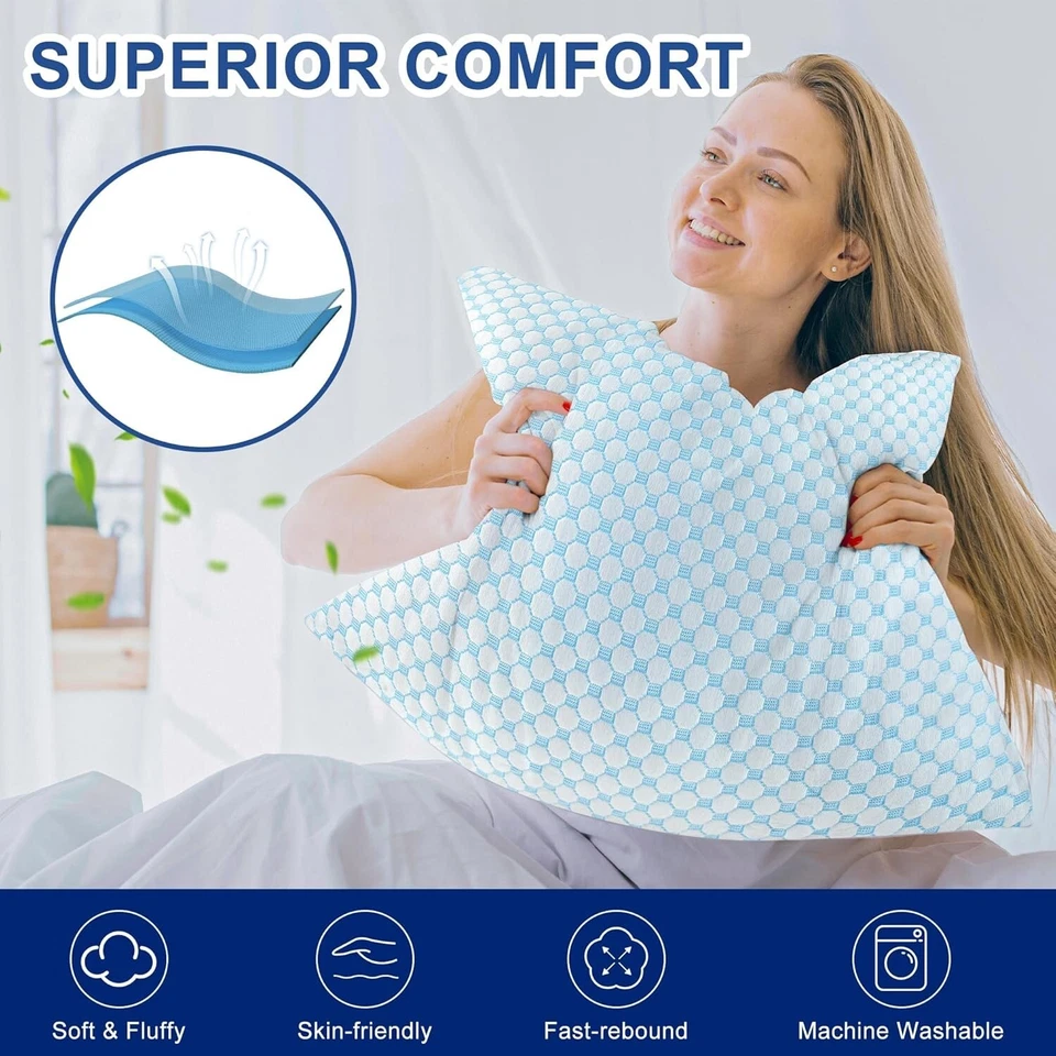 100% Shredded Memory Foam Pillow Firm pillows with 2 Comfort Zones Cooling & Bam - Image 2 of 4