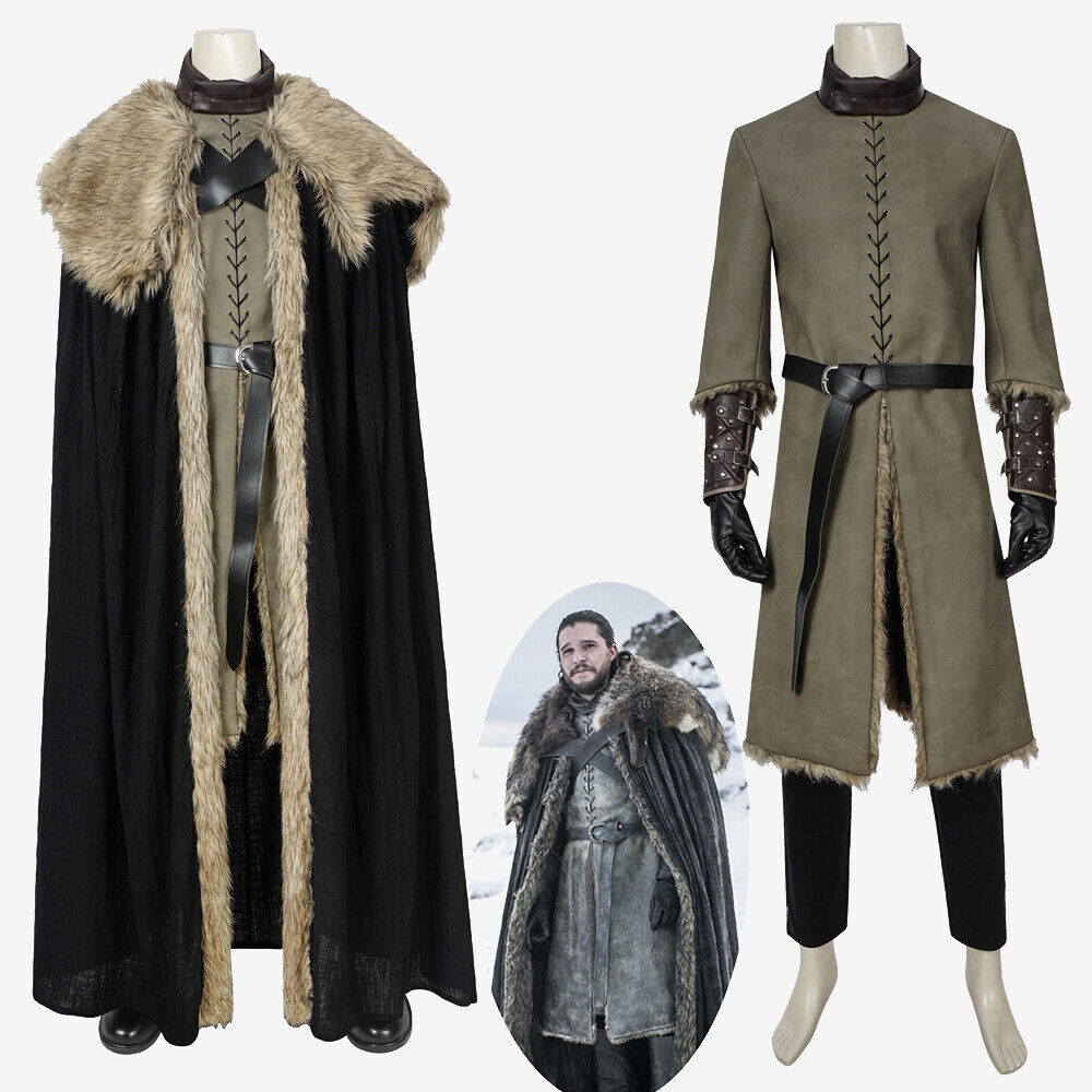 Game of Thrones Season 8 Jon Snow Costume Cosplay Suit Cloak Outfit Ver 2