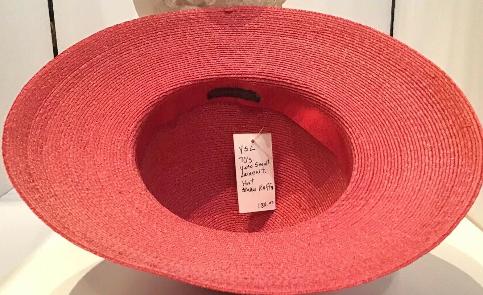 Vintage 70’s Yves Saint Laurent  Hat Red Straw Ra… - image 3