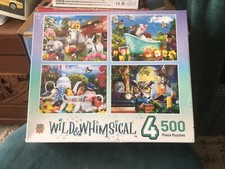 New Masterpieces Wild  Whimsical 4-Pack of 500 Piece Puzzles Donkey, Owl, Pig
