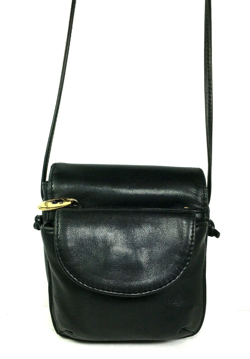 Small Crossbody bag in Black Leather with outside pocket and