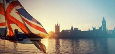 Wandbild:  Britische Union Jack-Flagge und Big Ben Clock Tower und [...]