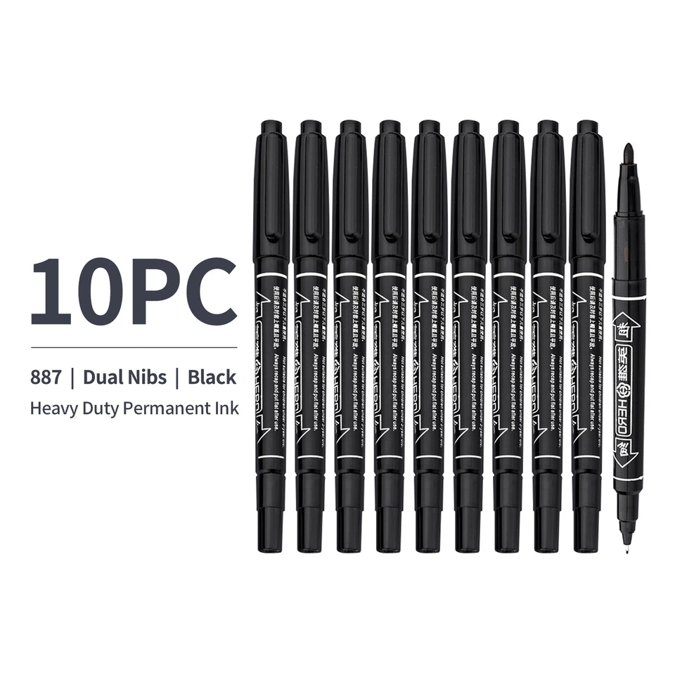 10x Vignette Felt Tip Fineliners Dual Nibs Permanent Marking Pens Black Blue Red