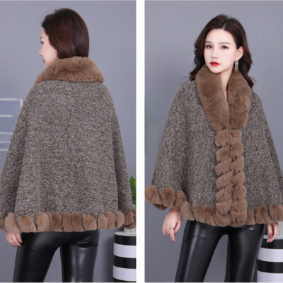 Mantella Scialle Caldo Elegante Donna Pelliccia Finta Bordo