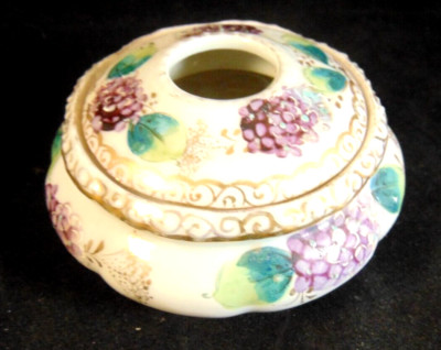 Antique Victorian Hand Painted Floral Porcelain Hair Receiver Berries 5'' wide