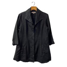 Flax 100% Linen Longline Lagenlook Blazer Jacket In Black Size S