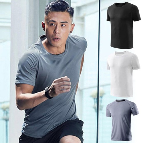 Men Ice Silk T Shirt Solid Color Short 
