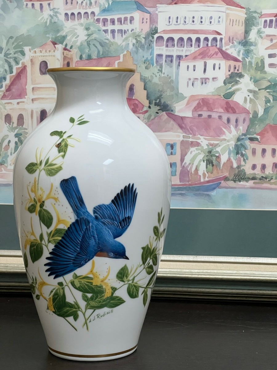 A Franklin mint Vase. The Bluebirds of Summer. A.J.Rudisill | eBay